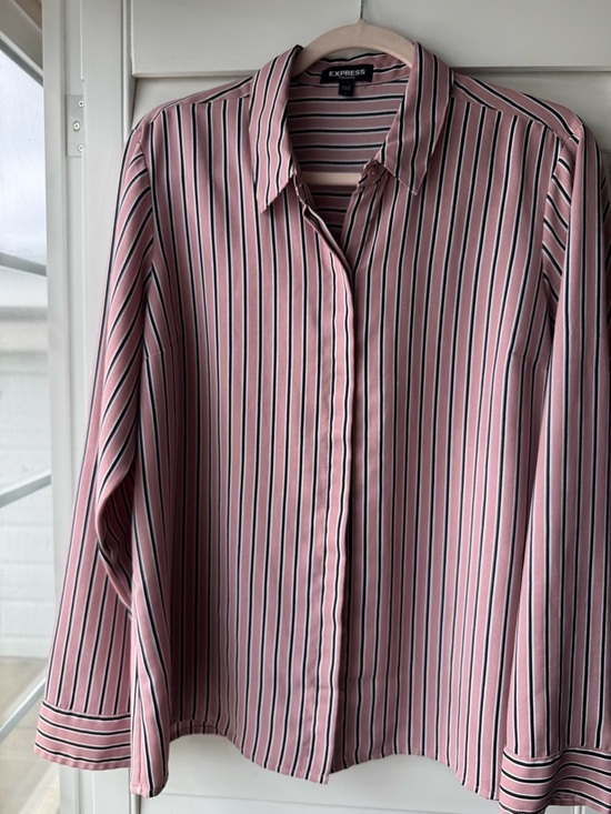 Express Tops - Express Pink Striped Button-Down Blouse